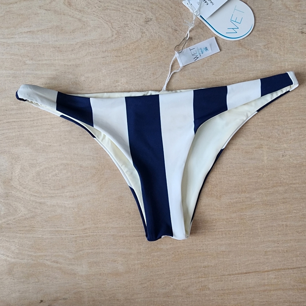 WET Swimwear Navy White Striped Bikini Bottoms Only
